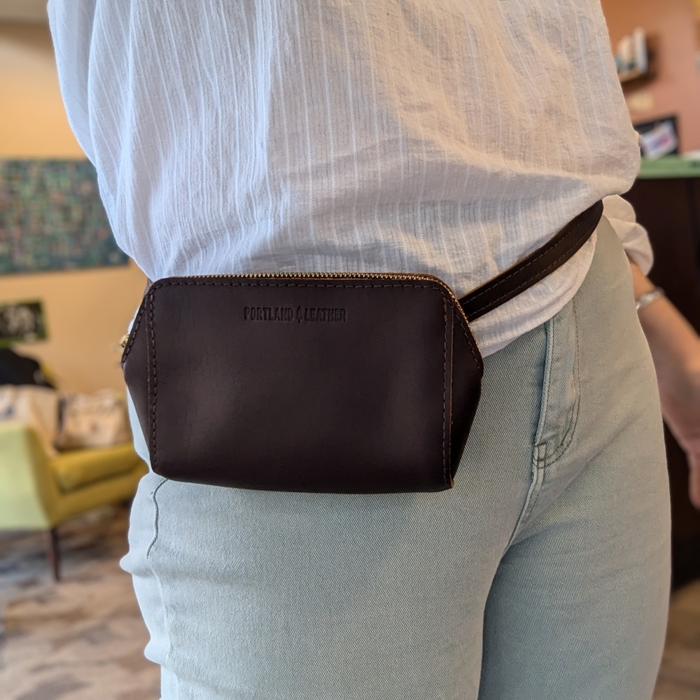 NWOT- Portland Leather zip belt bag- dark brown